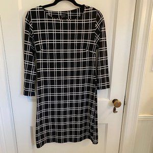 Super comfortable boat neck long sleeve windowpane dress, NET Collection, GUC